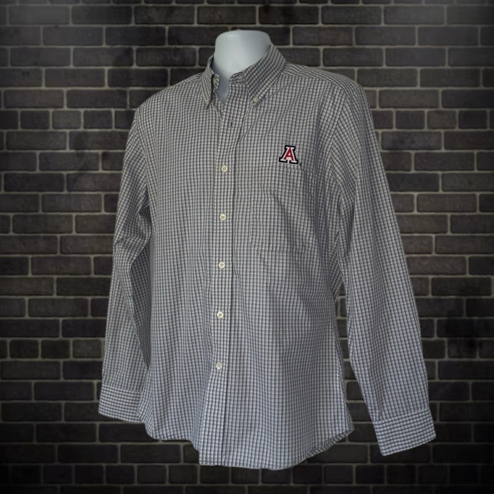 Antigua Men's Gray Check Arizona Wildcats Woven Long Sleeve Button-Down Shirt